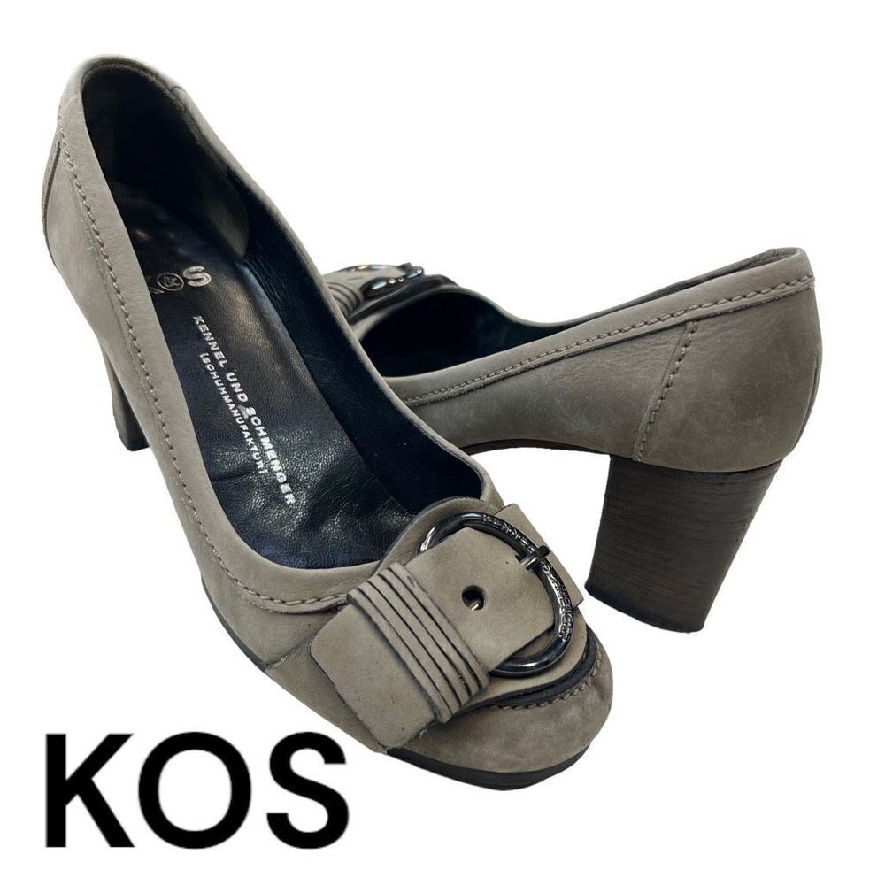 Kennel & Schmenger Women's Leather KOS Buckle Block Heel Pumps Gray Size 5.5